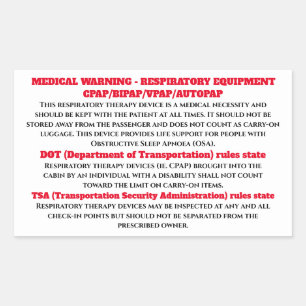 CPAP sleep apnea warning signage stick on Rectangular Sticker
