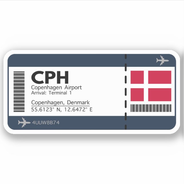 CPH Copenhagen Airport Boarding Pass - Travel Sticker (Front)