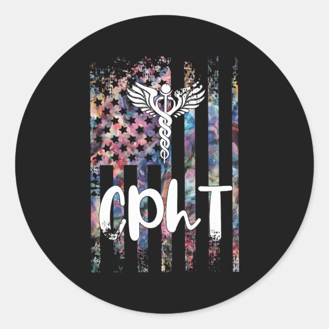 Cpht Us Flag Certified Pharmacy Technician Pharma  Classic Round Sticker (Front)