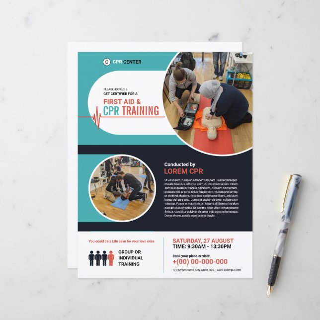 CPR Training Flyer | First Aid Flyer (Front/Back In Situ)