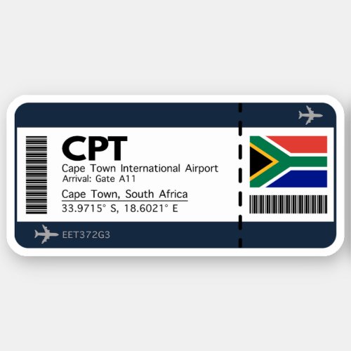CPT Cape Town Boarding Pass _ South Africa Sticker