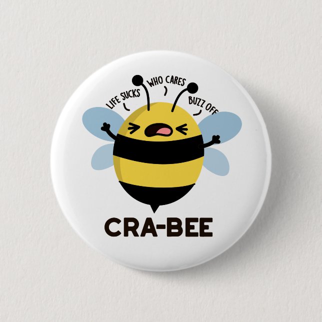 Cra-bee Funny Crabby Bee Pun  Button (Front)