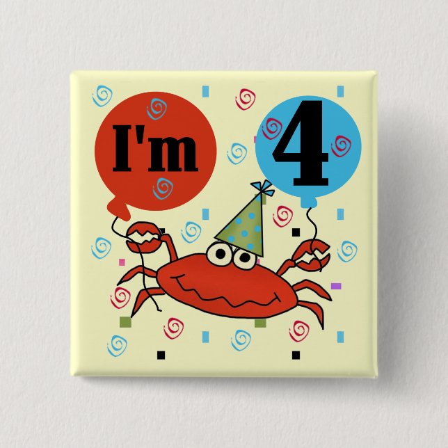 Crab 4th Birthday Tshirts and Gifts Pinback Button (Front)