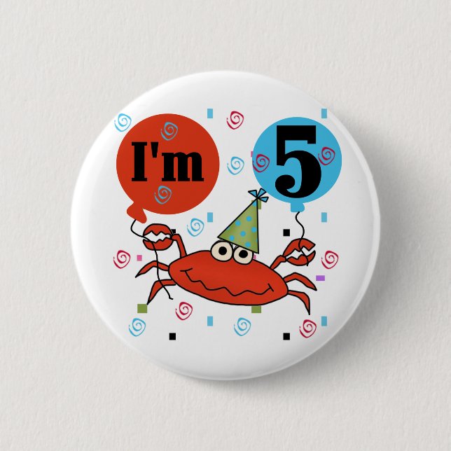 Crab 5th Birthday Tshirts and Gifts Button (Front)