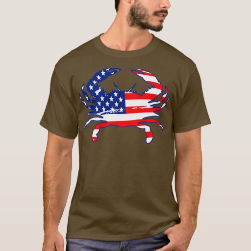 Crab American Flag Red White Blue Funny Crabbing C T_Shirt