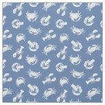 Crab and Lobster Dusty Blue White Seafood Pattern Fabric