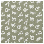 Crab and Lobster Khaki Green and White Pattern Fabric