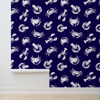 Crab and Lobster Navy Blue and White Seafood