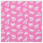 Crab and Lobster White Seafood Pattern on Hot Pink Fabric