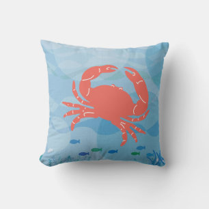 Crab and Sea Fish Nautical Pillow
