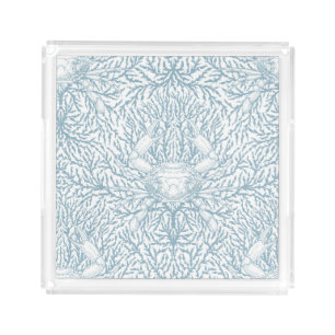 Crab and sea weed, coastal summer in white and lig acrylic tray