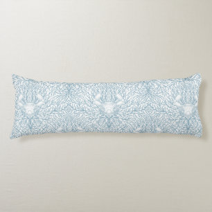 Crab and sea weed, coastal summer in white and lig body pillow