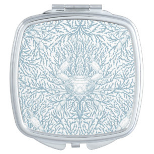 Crab and sea weed, coastal summer in white and lig compact mirror