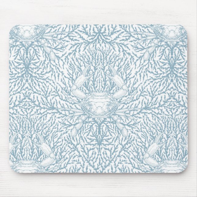 Crab and sea weed,coastal summer in white and lig mouse pad (Front)