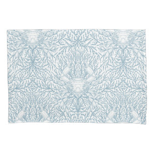 Crab and sea weed, coastal summer in white and lig pillow case