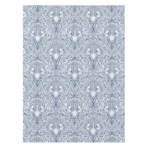 Crab and sea weed, coastal summer in white and nav tablecloth