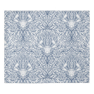 Crab and sea weed in white and navy duvet cover