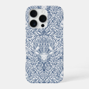 Crab and sea weed in white and navy iPhone 16 pro case