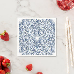 Crab and sea weed in white and navy napkins