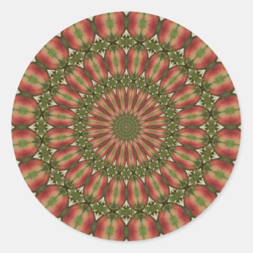 crab apple kaleidoscope red green abstract classic round sticker