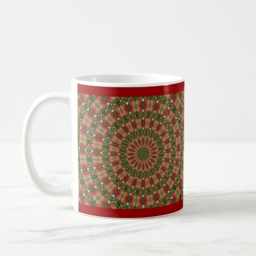 crab apple kaleidoscope red green abstract coffee mug