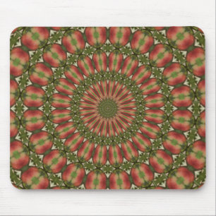 crab apple kaleidoscope red, green abstract mouse pad