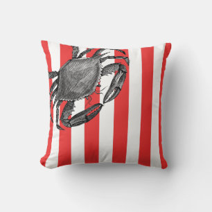 Crab Aquatic Animal Print Stripe Pillow