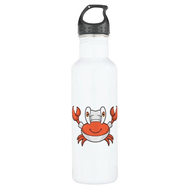 Crab as Cook with Cooking hat Stainless Steel Water Bottle (Front)