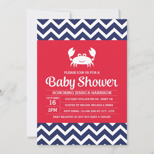 Crab Baby Shower Invitation, Nautical Invitation (Front)