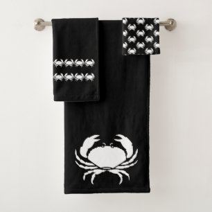Crab  Bath Black and white towel set