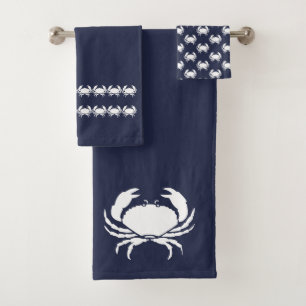 Crab  Bath Ocean Blue & white Bath Towel Set