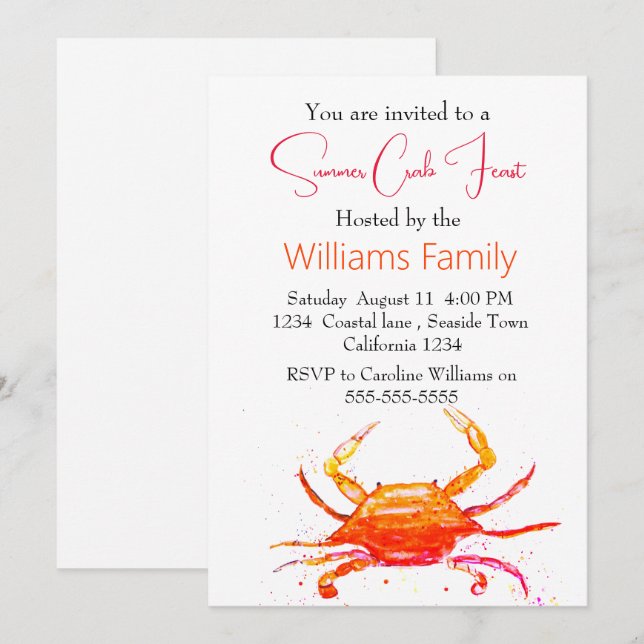 Crab Beach Coastal Nautical Seafood Boil Invitation (Front/Back)