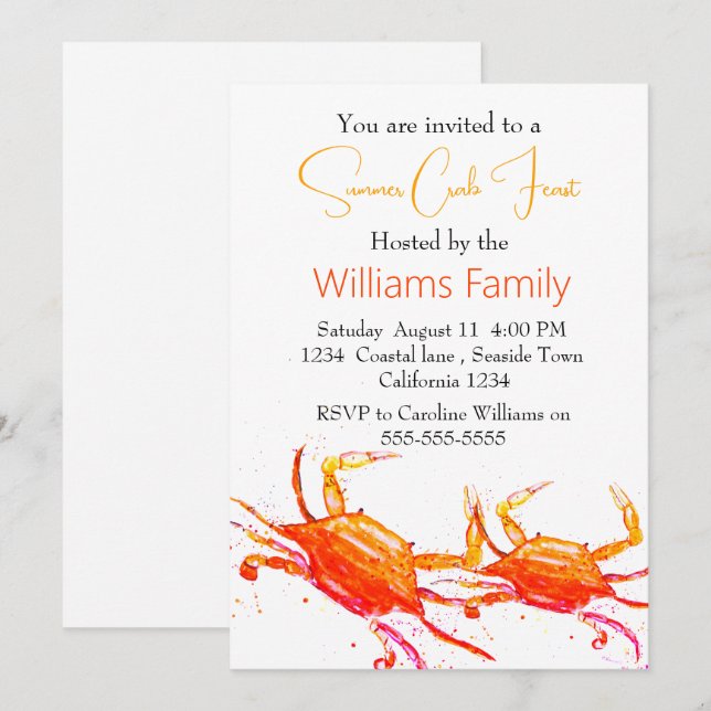 Crab Beach Coastal Nautical Seafood Boil Invitation (Front/Back)