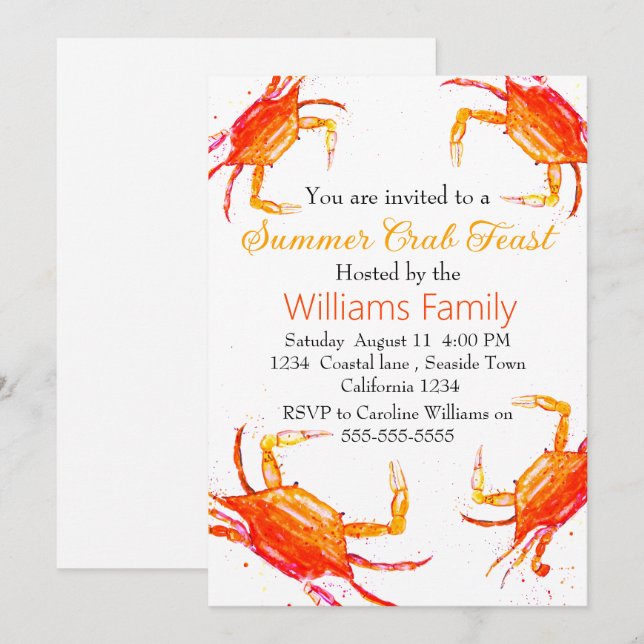 Crab Beach Coastal Nautical Seafood Boil Invitation (Front/Back)