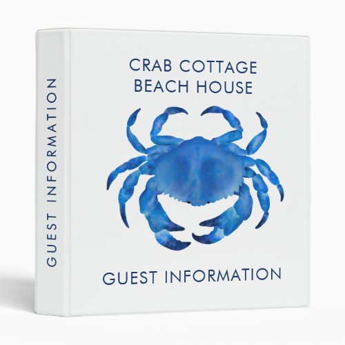 Crab Beach House Vacation Rental Guest Information 3 Ring Binder
