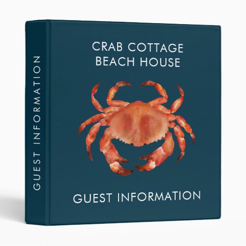 Crab Beach House Vacation Rental Guest Information 3 Ring Binder