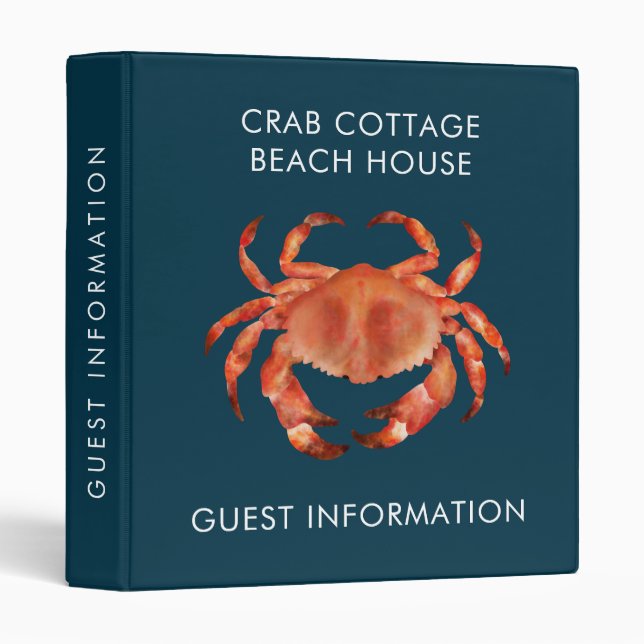 Crab Beach House Vacation Rental Guest Information 3 Ring Binder (Front/Spine)
