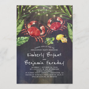 Crab Beach Palm String Lights Engagement Party Invitation