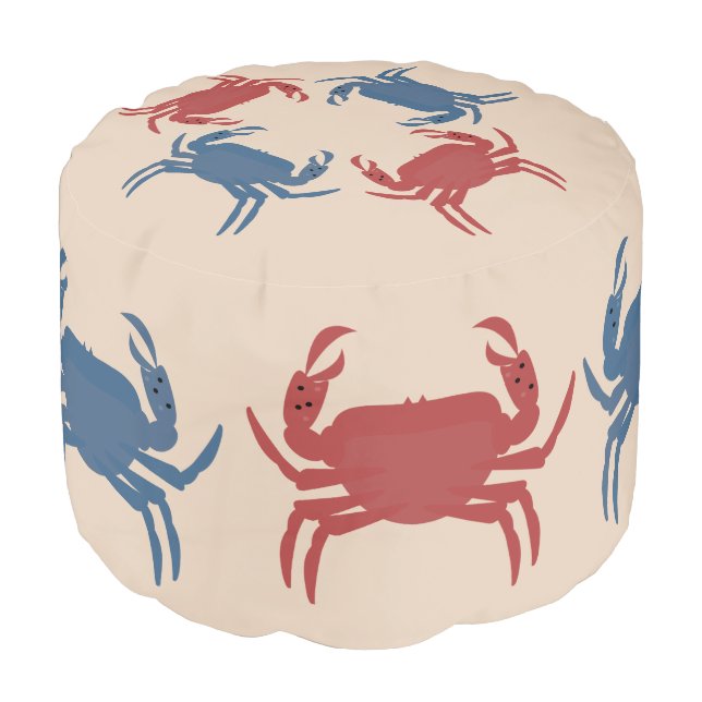 Crab Beach Seafood Nautical  Pouf (Angled Front)