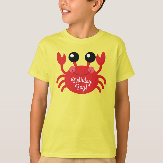 Crab Birthday Boy Cute Cartoon Kids T-Shirt (Front)