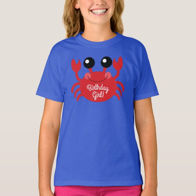 Crab Birthday Girl Cute Cartoon Kids T-Shirt (Front)
