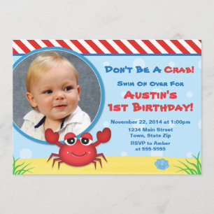 Crab Birthday Invitation Nautical 1st Birthday