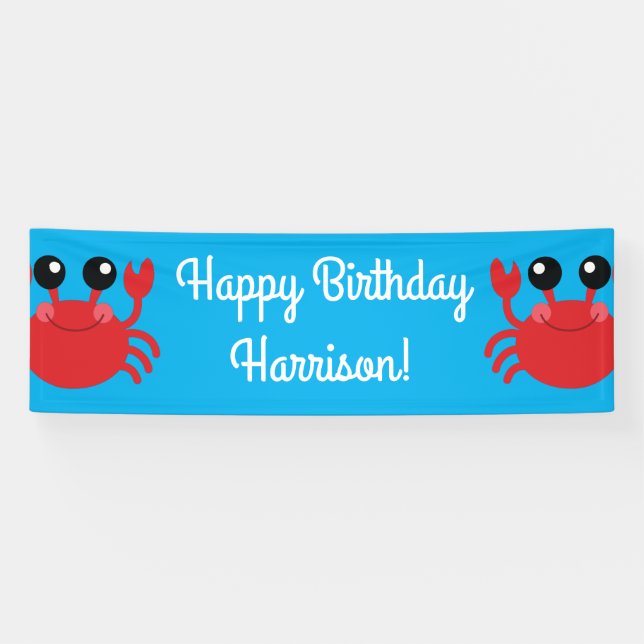 Crab Birthday Party Cute Cartoon Kids Banner (Horizontal)