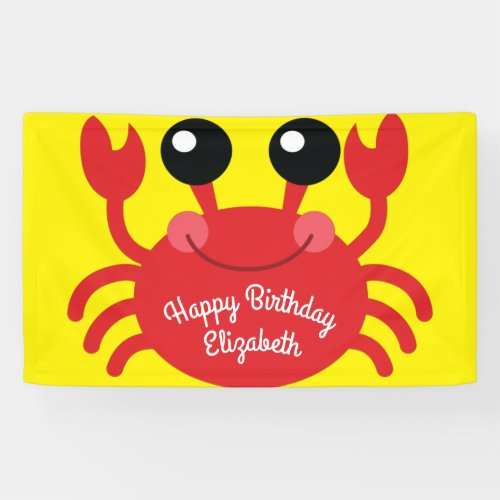Crab Birthday Party Cute Cartoon Kids Banner