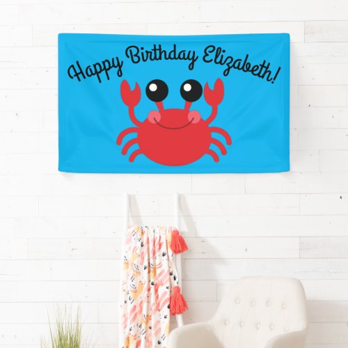 Crab Birthday Party Cute Cartoon Kids Banner