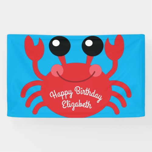 Crab Birthday Party Cute Cartoon Kids Banner