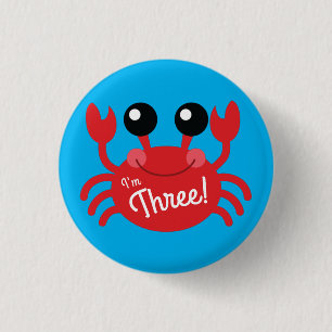 Crab Birthday Party Cute Cartoon Kids Button