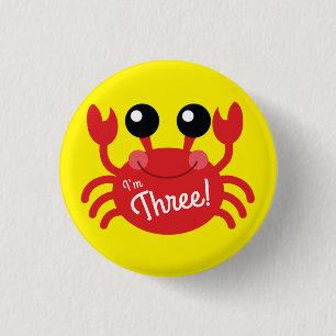 Crab Birthday Party Cute Cartoon Kids Button