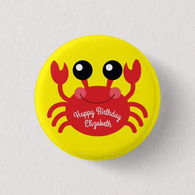 Crab Birthday Party Cute Cartoon Kids Button (Front)