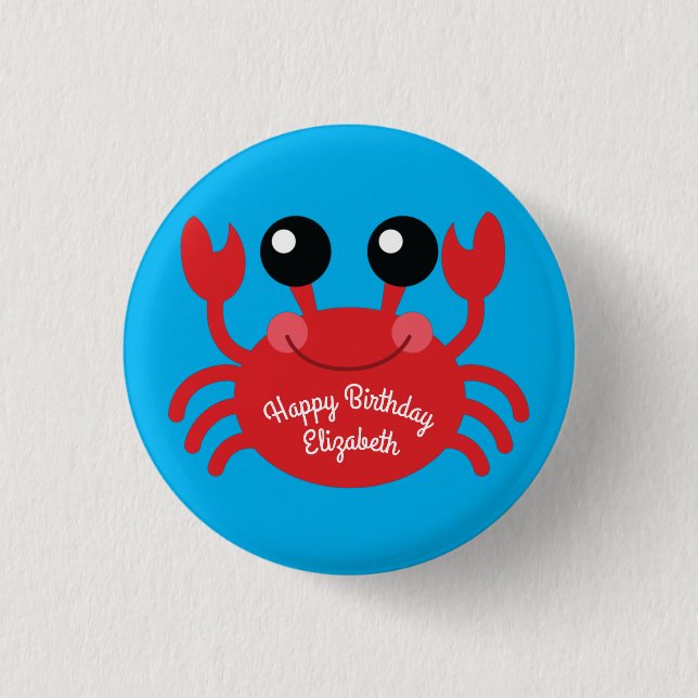 Crab Birthday Party Cute Cartoon Kids Button (Front)